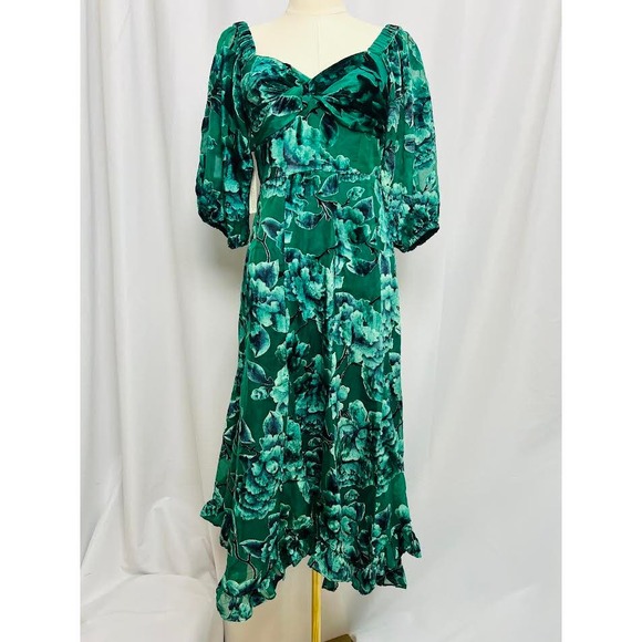 NWT! ANTHROPOLOGIE Hutch Printed Twist-Front Puff-Sleeve Velvet Dress/XSP NWT! ANTHROPOLOGIE Hutch Printed Twist-Front Puff-Sleeve Velvet Dress/XSP